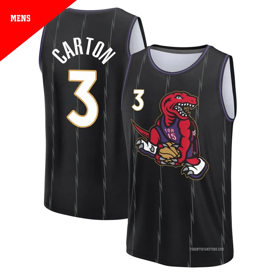 Men's Toronto Raptors D.J. Carton ＃3 2024/25 Black Fast Break City Edition Jersey