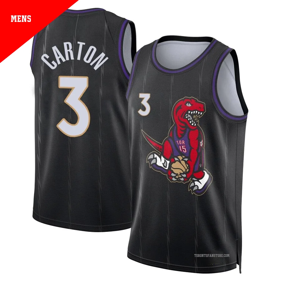 Men's Toronto Raptors D.J. Carton ＃3 2024/25 Swingman Black City Edition Jersey