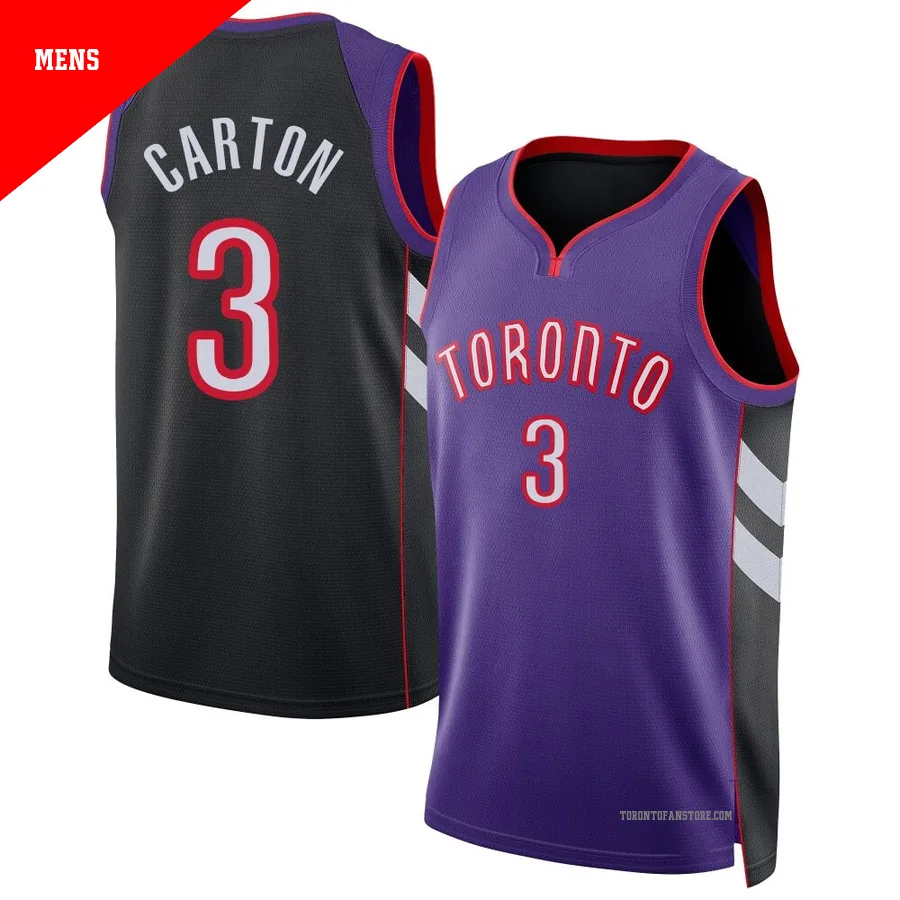Men's Toronto Raptors D.J. Carton ＃3 2024/25 Swingman Purple Classic Edition Jersey