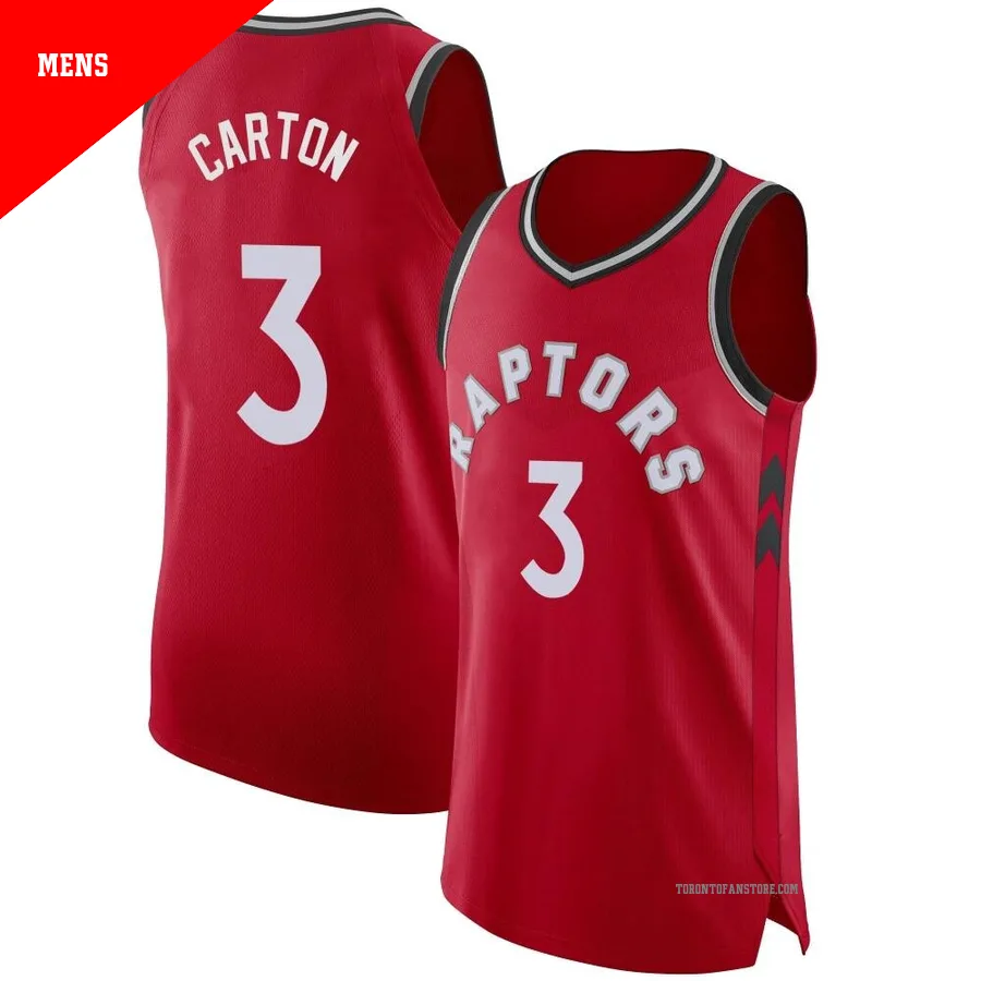 Men's Toronto Raptors D.J. Carton ＃3 Red Authentic Jersey - Icon Edition