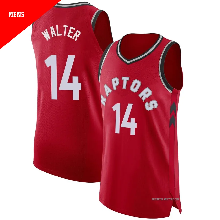 Men's Toronto Raptors Ja'Kobe Walter ＃14 Red Authentic Jersey - Icon Edition