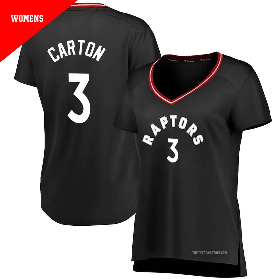 Women's Toronto Raptors D.J. Carton ＃3 Black Fast Break Jersey - Iconic Edition