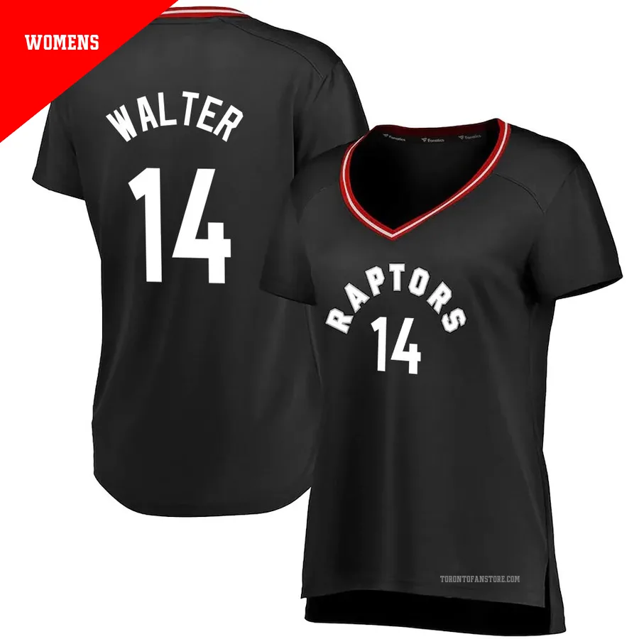 Women's Toronto Raptors Ja'Kobe Walter ＃14 Black Fast Break Jersey - Iconic Edition
