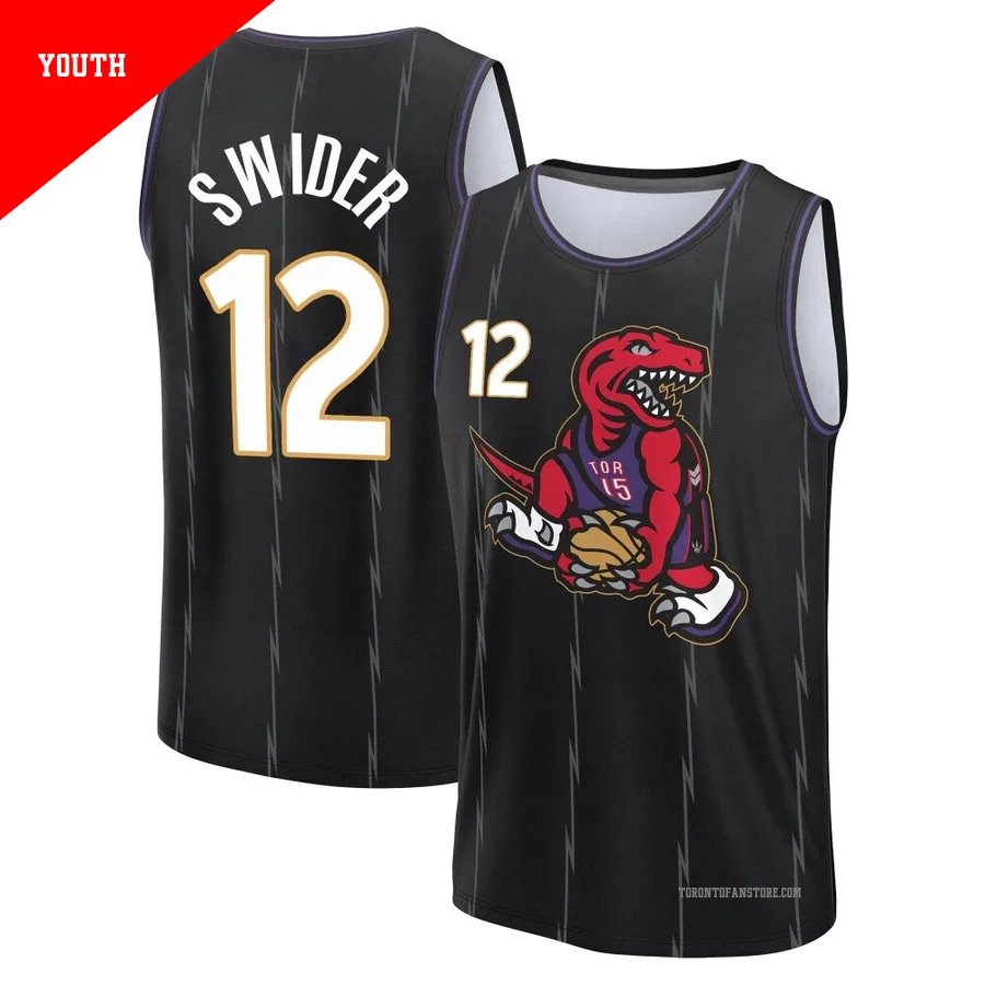 Youth Toronto Raptors Cole Swider ＃12 2024/25 Black Fast Break City Edition Jersey