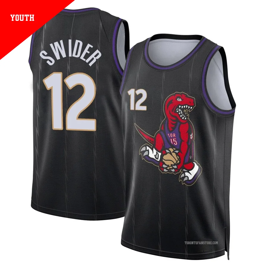 Youth Toronto Raptors Cole Swider ＃12 2024/25 Swingman Black City Edition Jersey