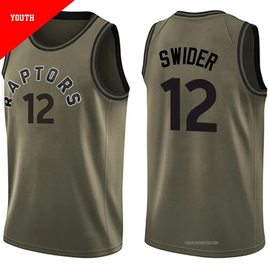 Youth Toronto Raptors Cole Swider ＃12 Green Swingman Salute to Service Jersey
