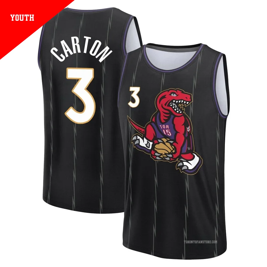Youth Toronto Raptors D.J. Carton ＃3 2024/25 Black Fast Break City Edition Jersey