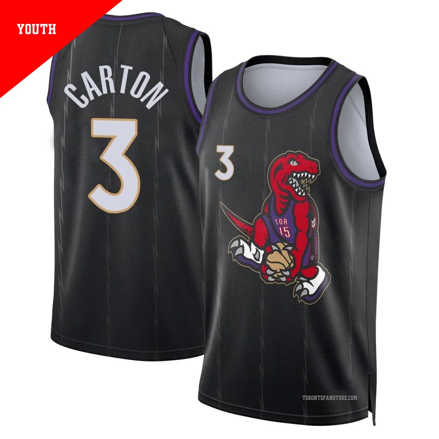 Youth Toronto Raptors D.J. Carton ＃3 2024/25 Swingman Black City Edition Jersey
