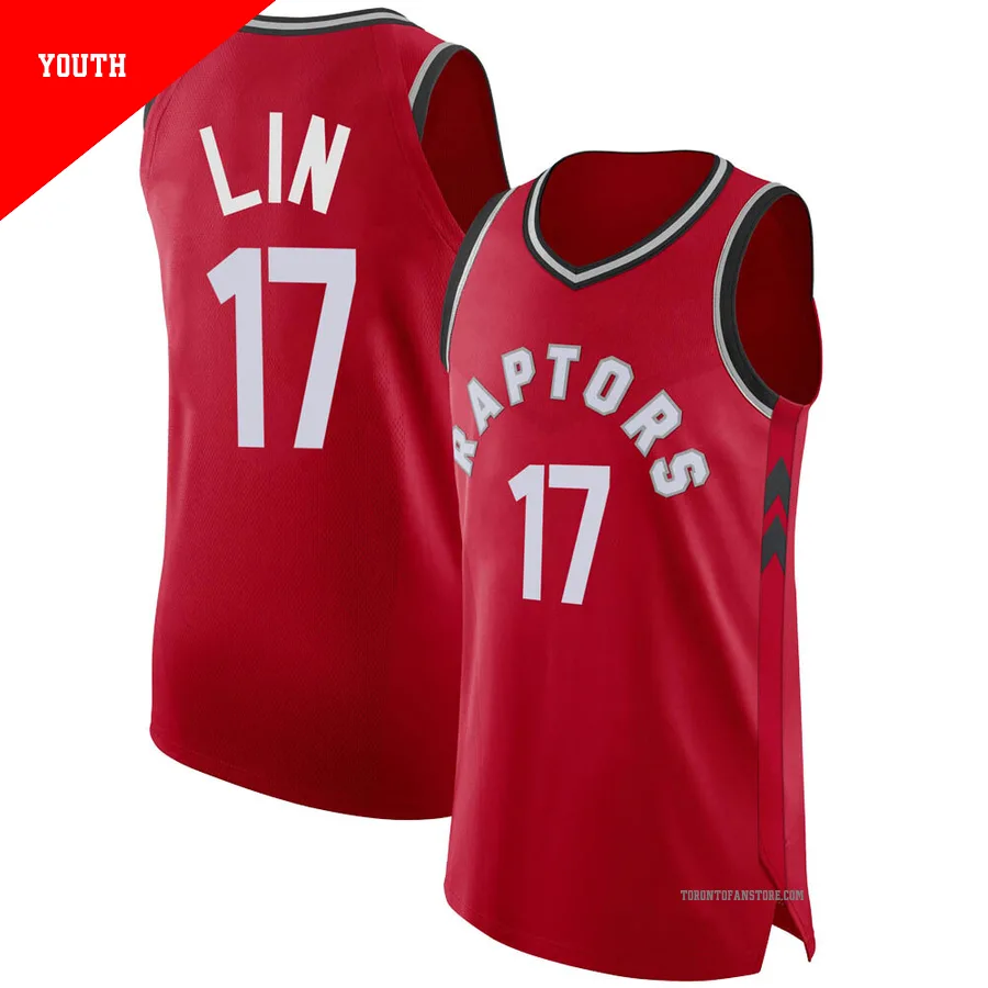 Youth Toronto Raptors Jeremy Lin ＃17 Red Authentic Jersey - Icon Edition