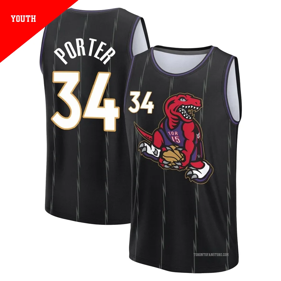 Youth Toronto Raptors Jontay Porter ＃34 2024/25 Black Fast Break City Edition Jersey